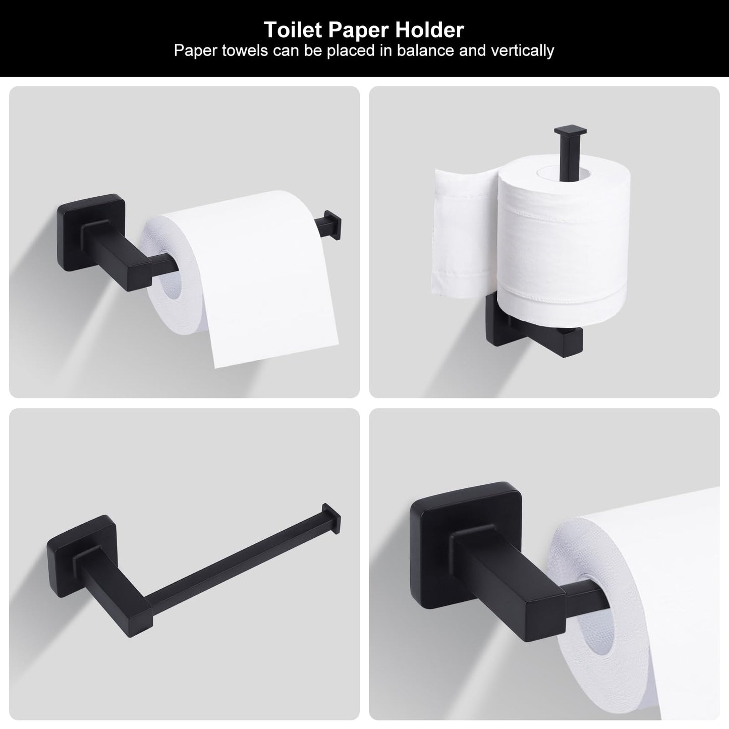 Ntipox 5 Pieces Bathroom Hardware Set Stainless Steel, 23.6 inch Inch Double Towel Bar Set Matte Black,Towel Rack Set,Bathroom Accessories Set