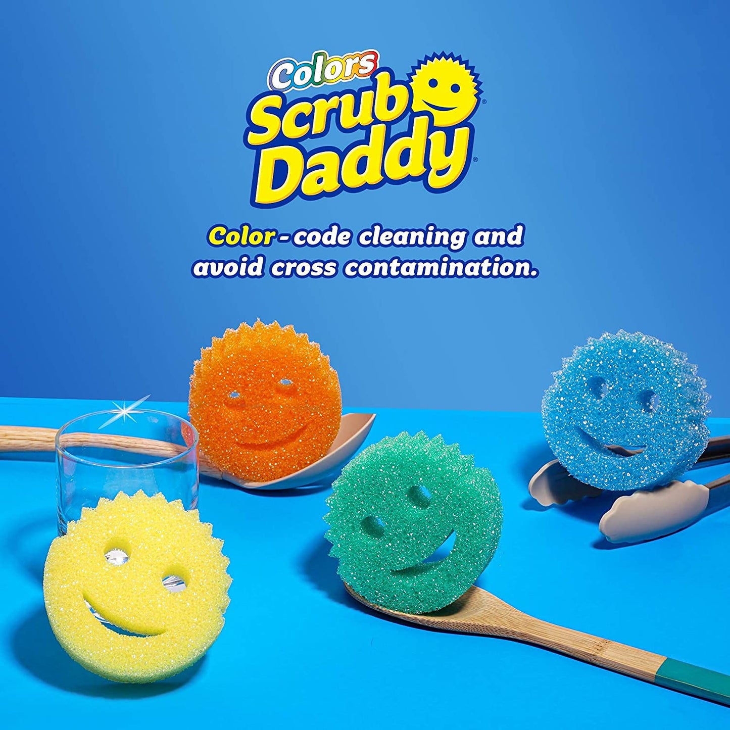 Scrub Daddy Sponge Set - Colors - Scratch-Free Scrubbers for Dishes and Home, Odor Resistant, Soft in Warm Water, Firm in Cold, Deep Cleaning, Dishwasher Safe, Multi-use, Functional, 4ct