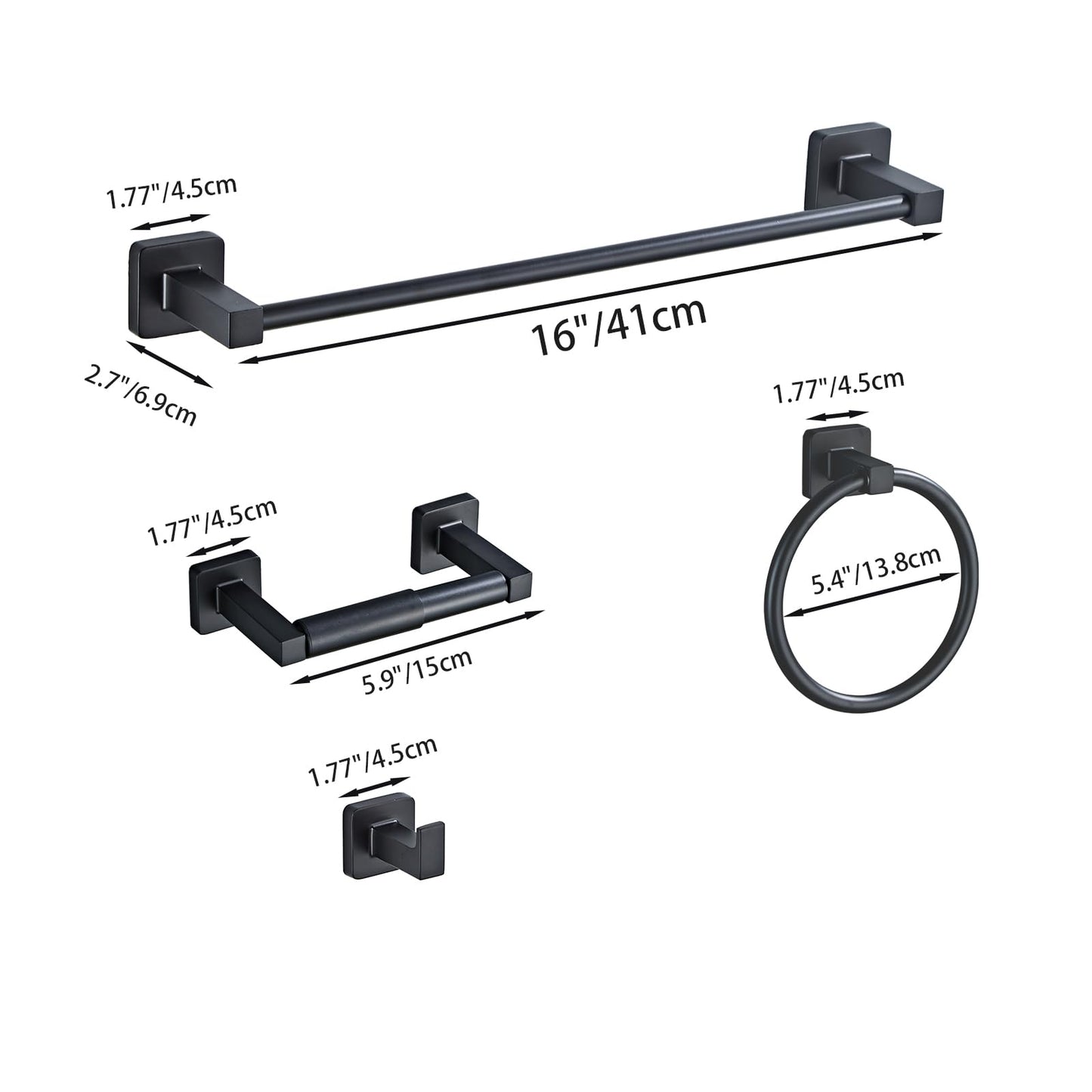 Bathroom Hardware Set 4 Pieces,Towel Bar Set Stainless Steel Wall Mounted, Includes 16In Hand Towel Bar, Towel Ring, Robe Towel Hooks,Toilet Paper Holder, Bathroom Towel Rack Set