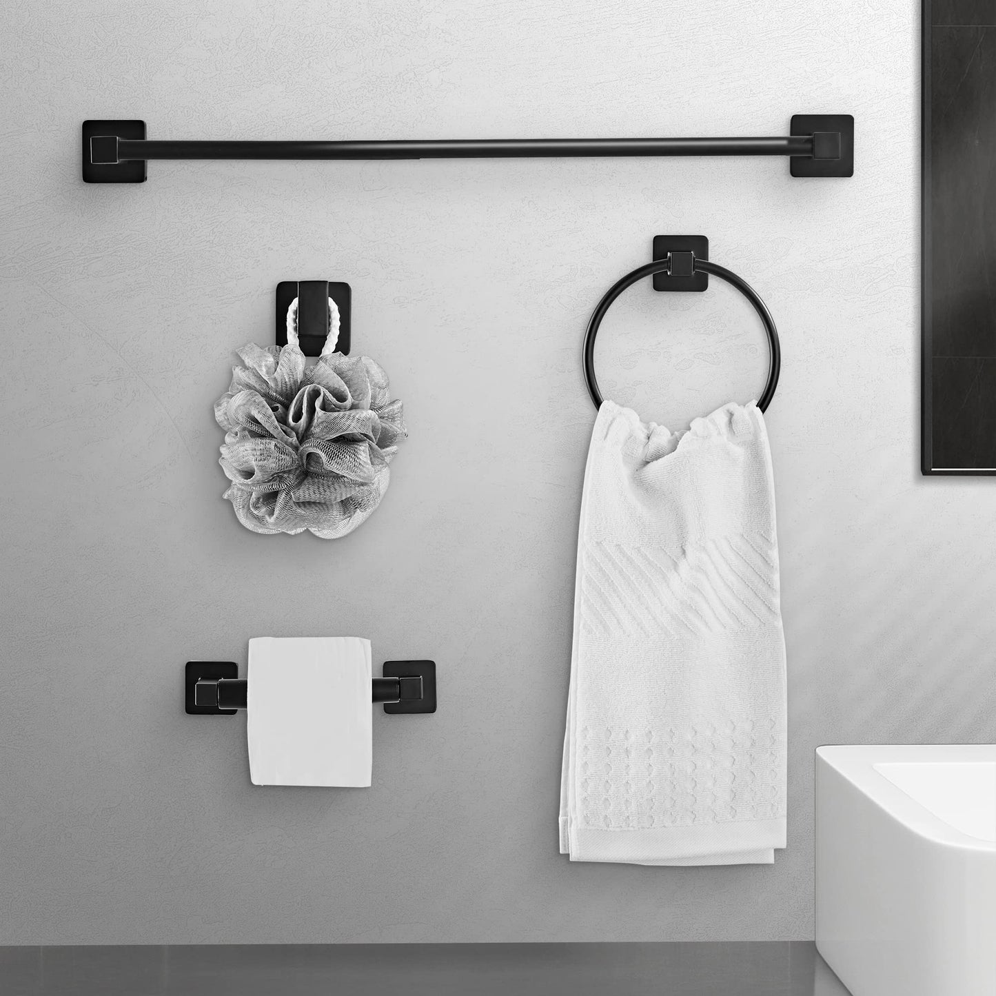 Bathroom Hardware Set 4 Pieces,Towel Bar Set Stainless Steel Wall Mounted, Includes 16In Hand Towel Bar, Towel Ring, Robe Towel Hooks,Toilet Paper Holder, Bathroom Towel Rack Set