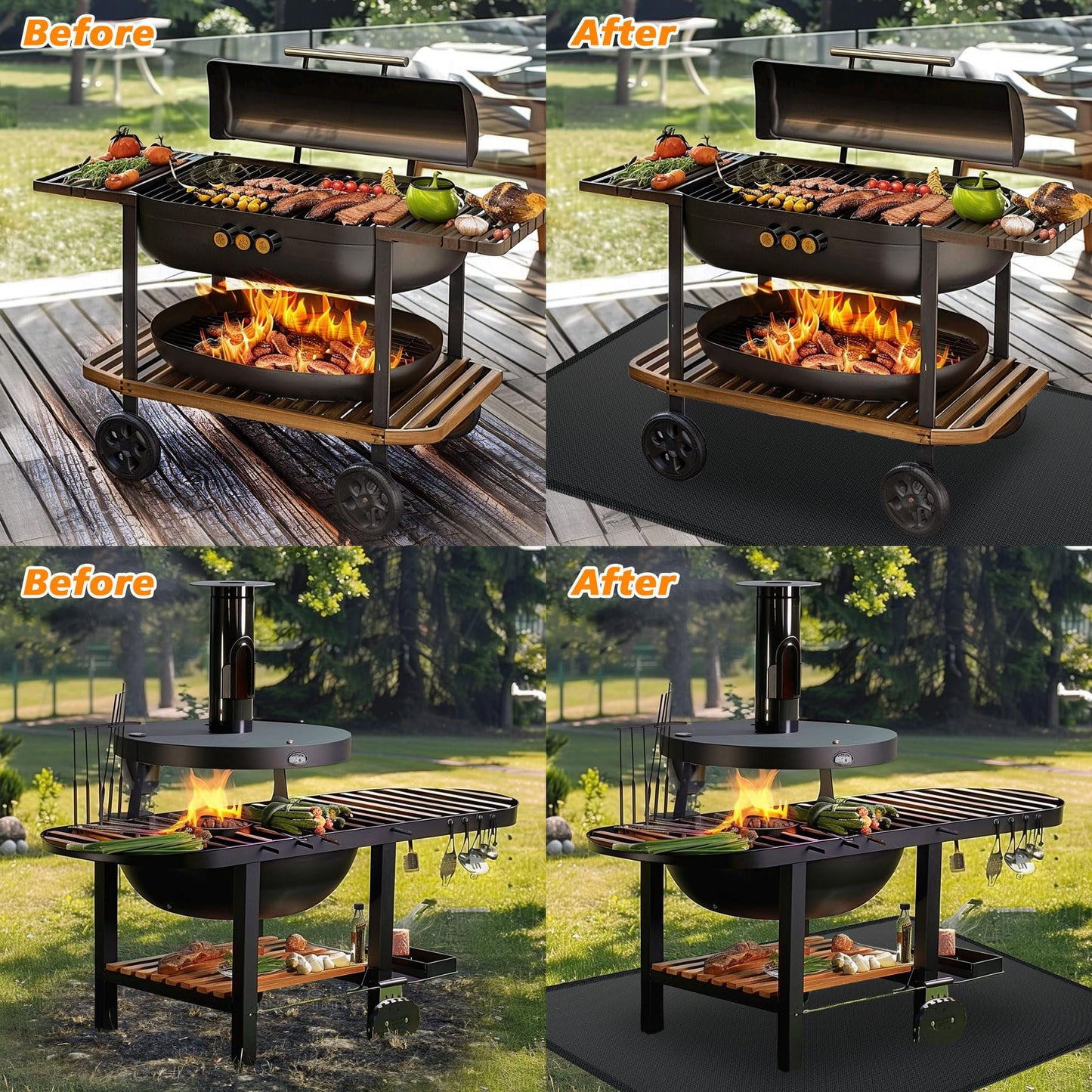 Aogled BBQ mat for Under BBQ Grill Mat for Outdoor Grill Deck Protector 48x30 inches,Double-Sided Fireproof Grill BBQ Floor Mat for Deck,Patio,Fireplace Mat Fire Pit,Reusable Barbeque Grill Mat