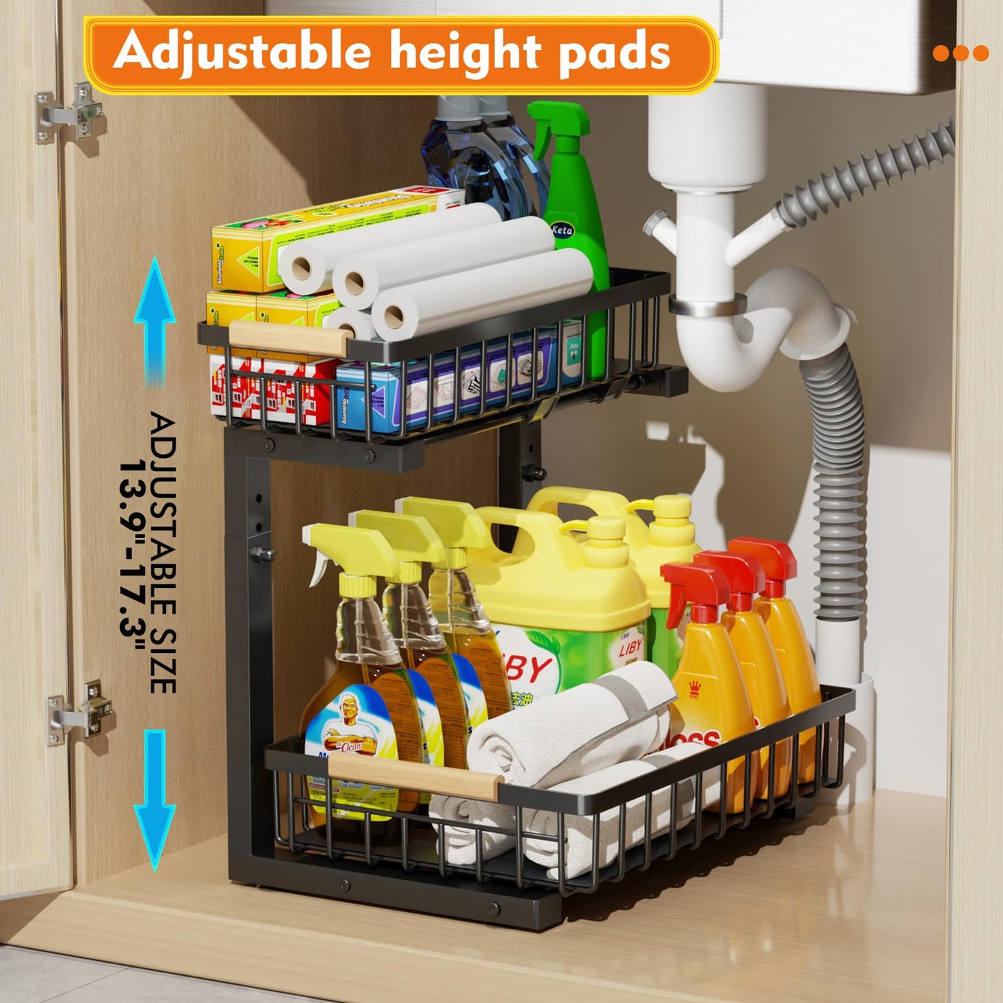 2 Pack Metal Under Sink Organizer