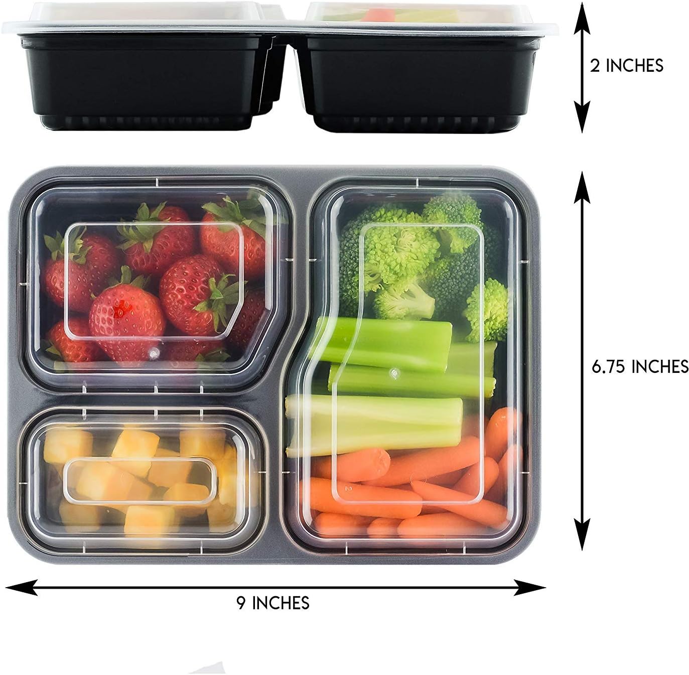 Meal Prep Container 3 Compartment [20 Pack] Food Storage Bento Box | BPA Free | Stackable | Reusable Lunch Boxes, Microwave/Dishwasher/Freezer Safe,Portion Control (36 oz)