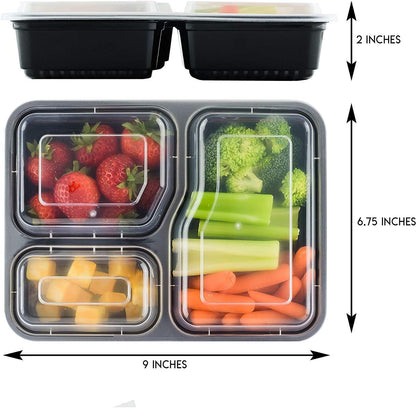 Meal Prep Container 3 Compartment [20 Pack] Food Storage Bento Box | BPA Free | Stackable | Reusable Lunch Boxes, Microwave/Dishwasher/Freezer Safe,Portion Control (36 oz)
