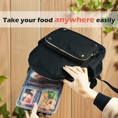 Meal Prep Container 3 Compartment [20 Pack] Food Storage Bento Box | BPA Free | Stackable | Reusable Lunch Boxes, Microwave/Dishwasher/Freezer Safe,Portion Control (36 oz)