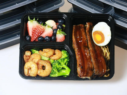 Meal Prep Container 3 Compartment [20 Pack] Food Storage Bento Box | BPA Free | Stackable | Reusable Lunch Boxes, Microwave/Dishwasher/Freezer Safe,Portion Control (36 oz)