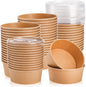 50 Pack Kraft Paper Bowls with Lid, 25 Oz Disposable Soup Salad Serving Bowls, To Go Food Container for Party Dessert, Ice Cream, Yogurt, Microwave Freezer Safe