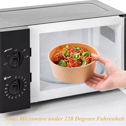 50 Pack Kraft Paper Bowls with Lid, 25 Oz Disposable Soup Salad Serving Bowls, To Go Food Container for Party Dessert, Ice Cream, Yogurt, Microwave Freezer Safe