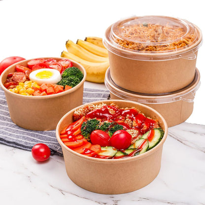 50 Pack Kraft Paper Bowls with Lid, 25 Oz Disposable Soup Salad Serving Bowls, To Go Food Container for Party Dessert, Ice Cream, Yogurt, Microwave Freezer Safe